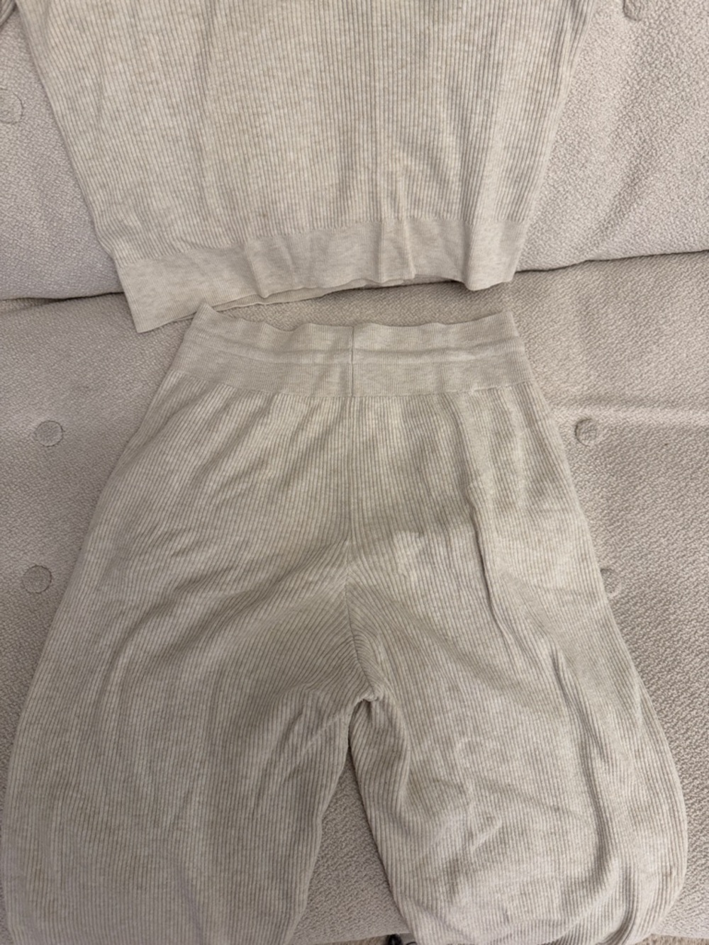 Uniqlo Cream Ribbed Drawstring Track Pants - Picture 4 of 5